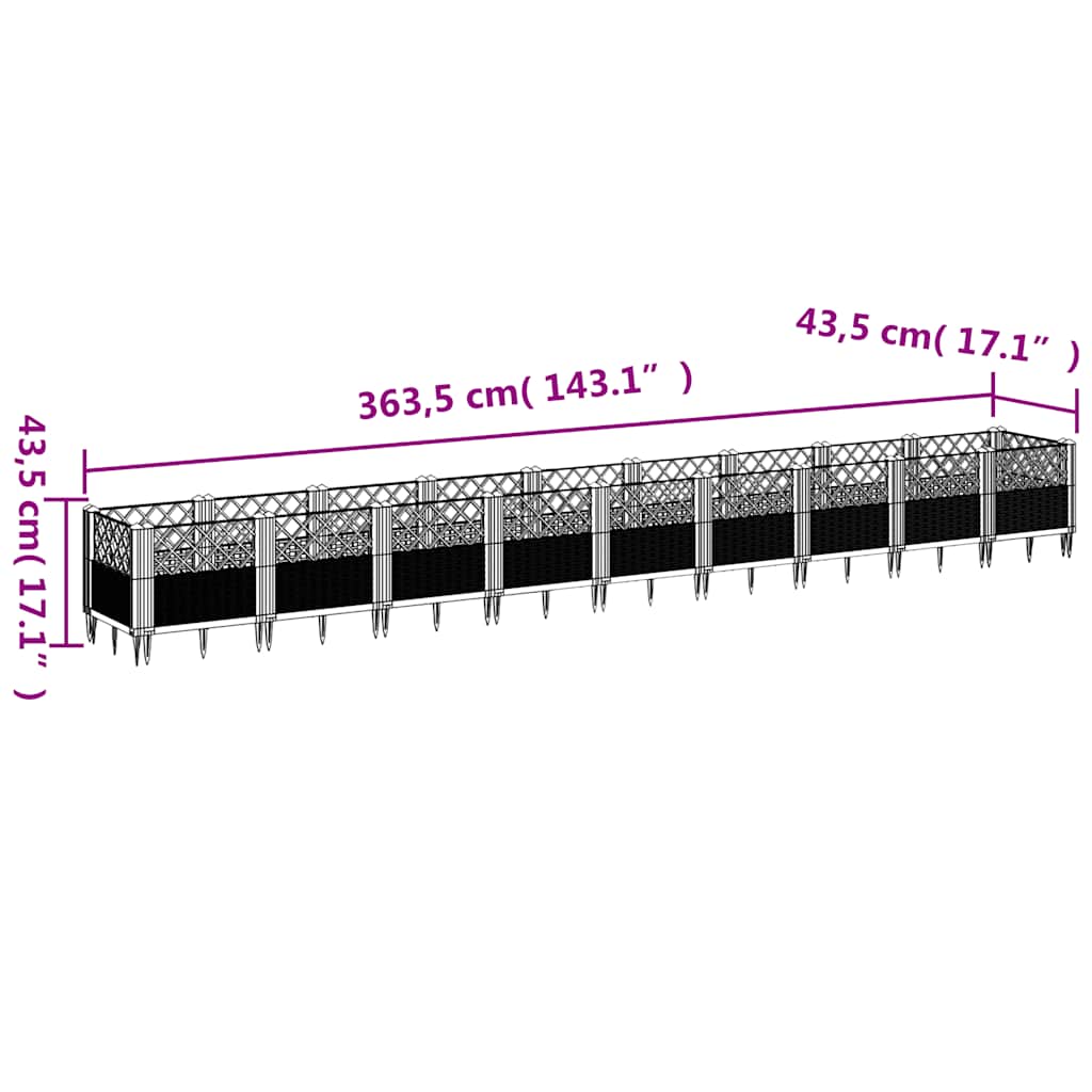 Vrtna sadilica s klinovima svjetlosiva 363,5x43,5x43,5 cm PP