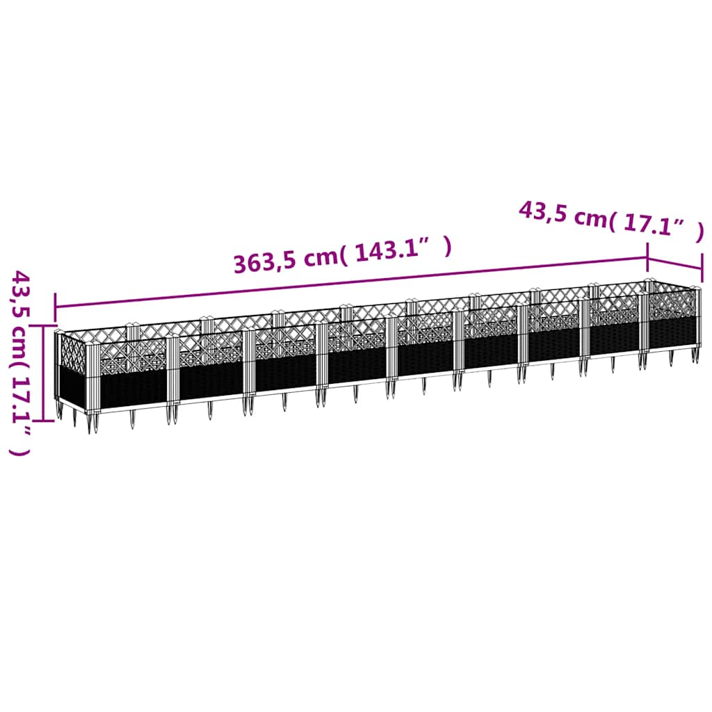 Vrtna sadilica s klinovima plava siva 363,5x43,5x43,5 cm PP