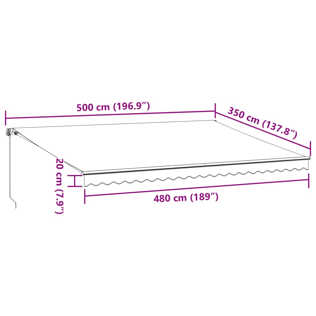 Tenda na ručno uvlačenje bordo 500 x 350 cm