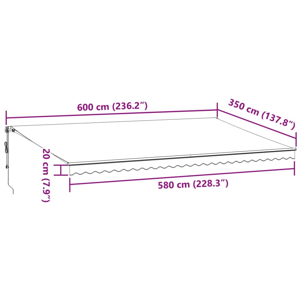Tenda na automatsko uvlačenje s LED bordo 600x350 cm