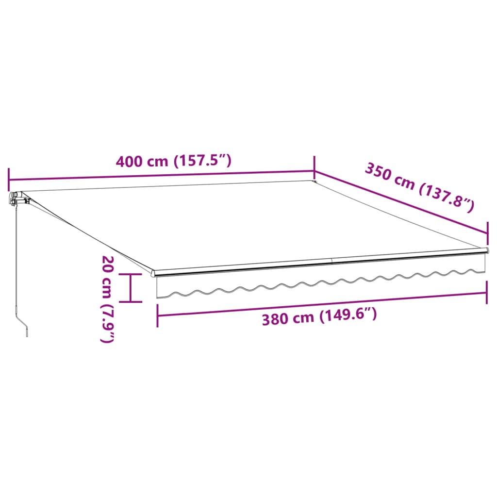 Tenda na ručno uvlačenje s LED svjetlima bordo 400 x 350 cm