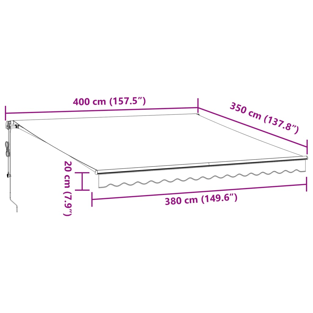 Tenda na automatsko uvlačenje s LED svjetlima bordo 400x350 cm