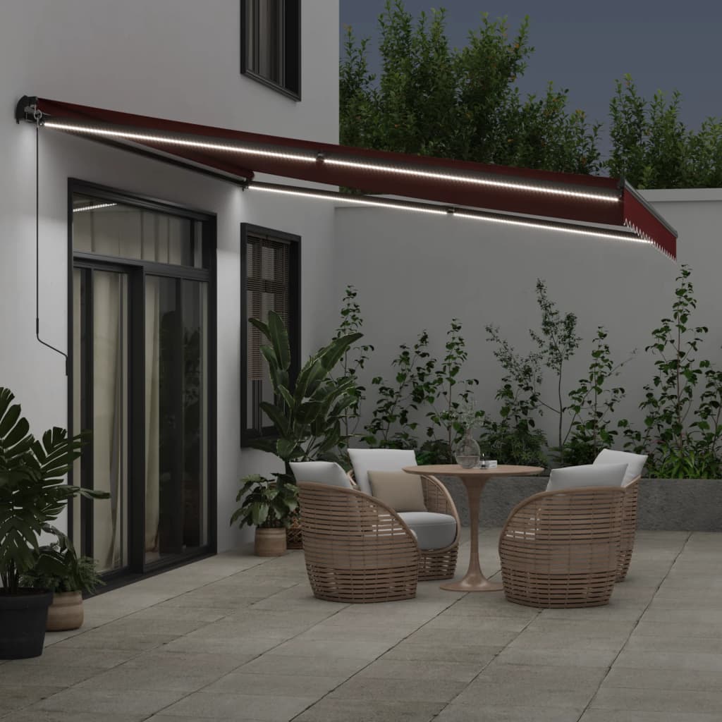 Tenda na ručno uvlačenje s LED svjetlima bordo 450 x 350 cm