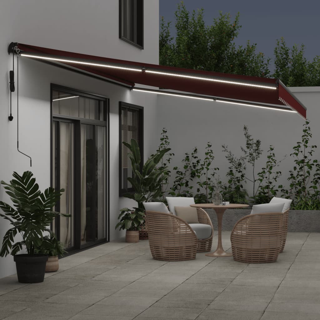 Tenda na automatsko uvlačenje s LED svjetlima bordo 500x350 cm