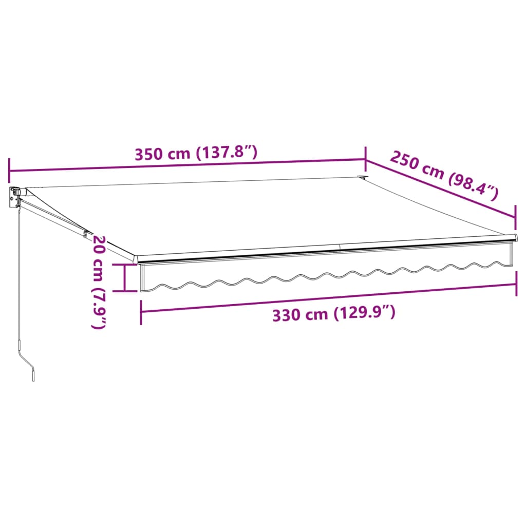 Tenda na ručno uvlačenje bordo 350 x 250 cm