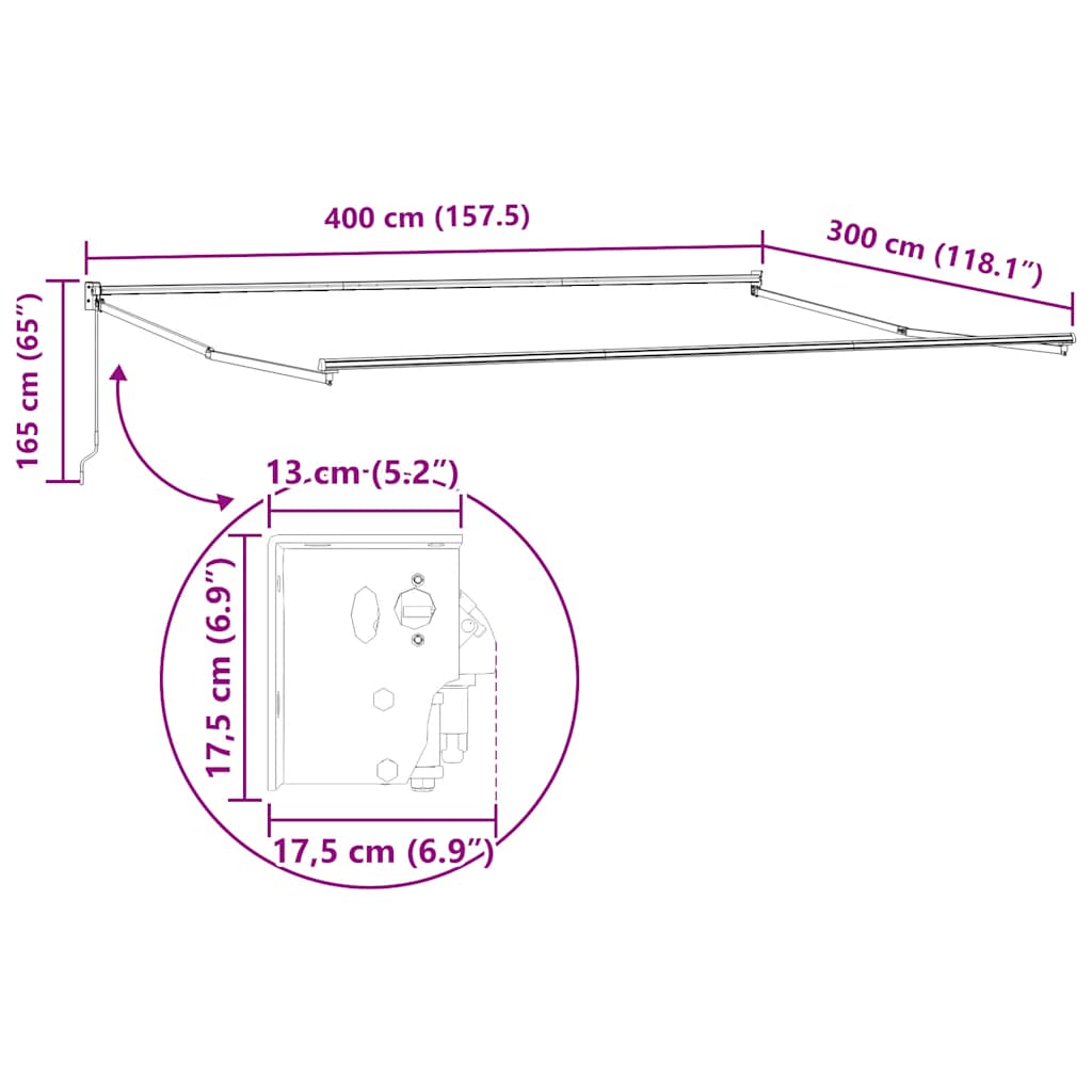 Tenda na ručno uvlačenje bordo 400 x 300 cm