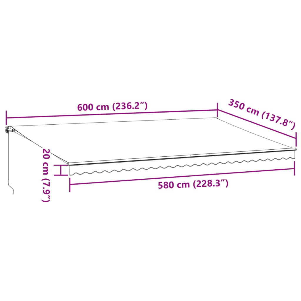 Tenda na ručno uvlačenje s LED smeđa 600x350 cm