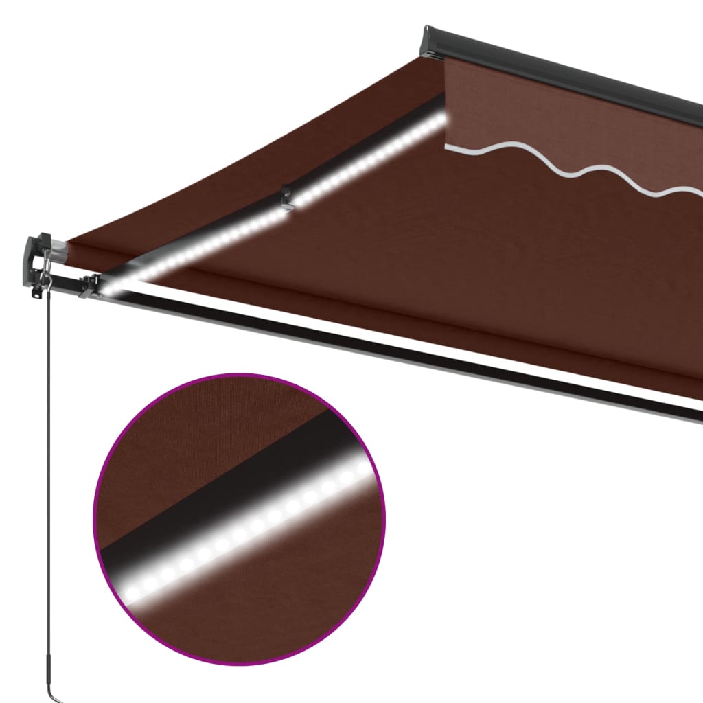 Tenda na ručno uvlačenje s LED svjetlima smeđa 600x350 cm