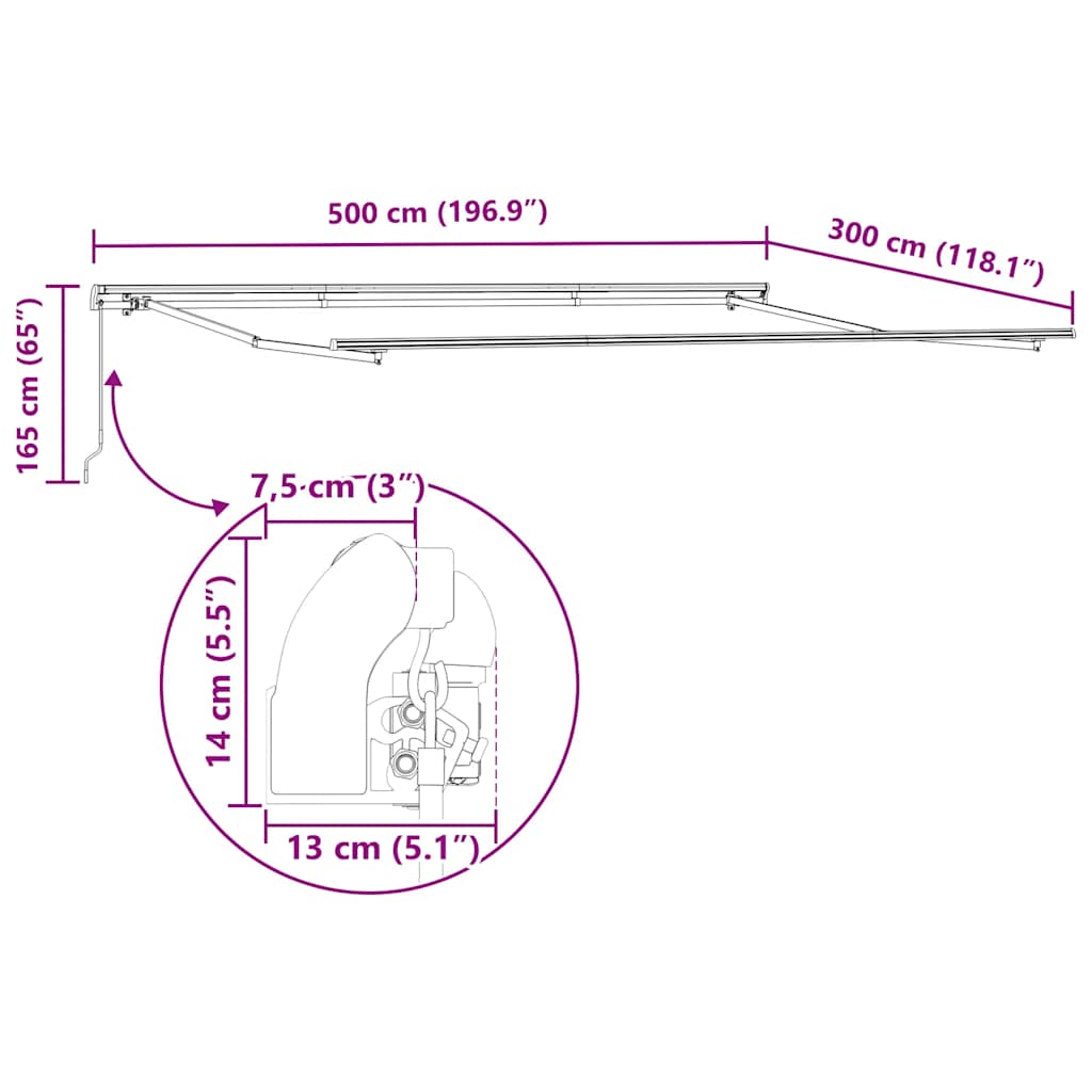 Tenda na ručno uvlačenje smeđa 500 x 300 cm