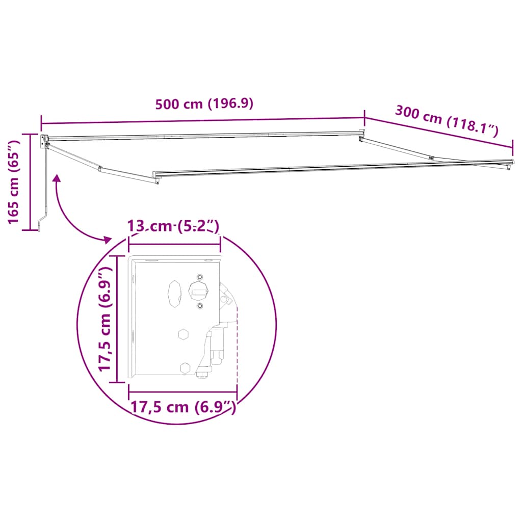 Tenda na uvlačenje antracit-bijela 5x3 m od tkanine i aluminija