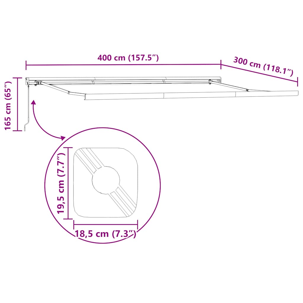 Tenda na uvlačenje antracit-bijela 4x3 m od tkanine i aluminija