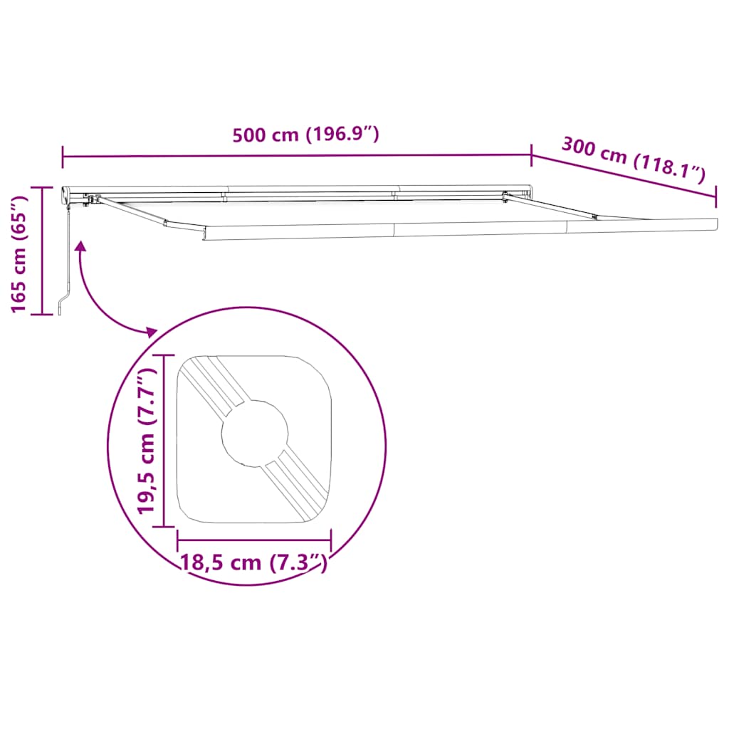 Tenda na uvlačenje antracit-bijela 5x3 m od tkanine i aluminija