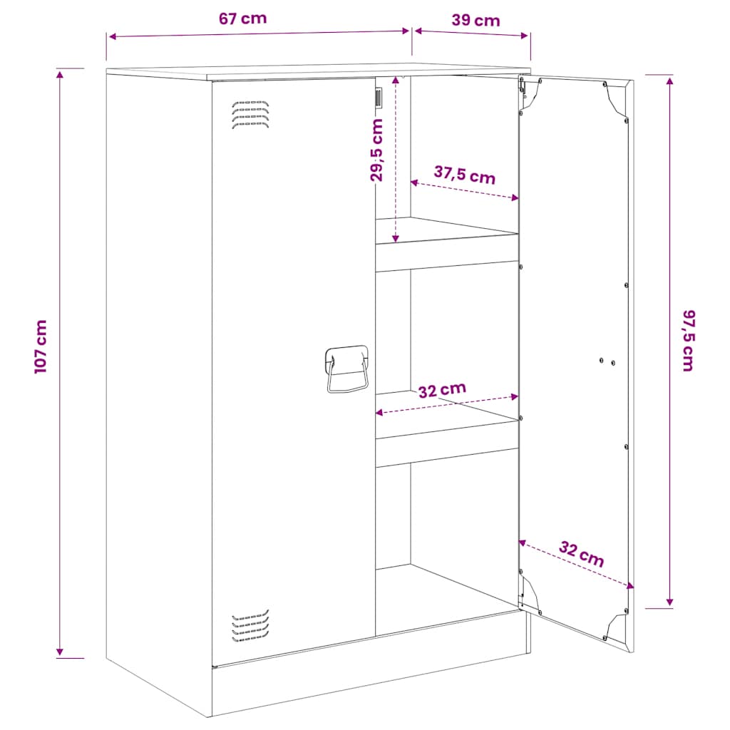 Komoda crna 67 x 39 x 107 cm čelična