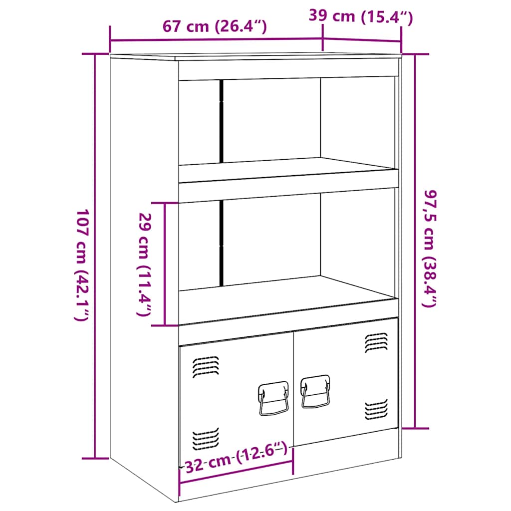 Komoda crna 67 x 39 x 107 cm čelična