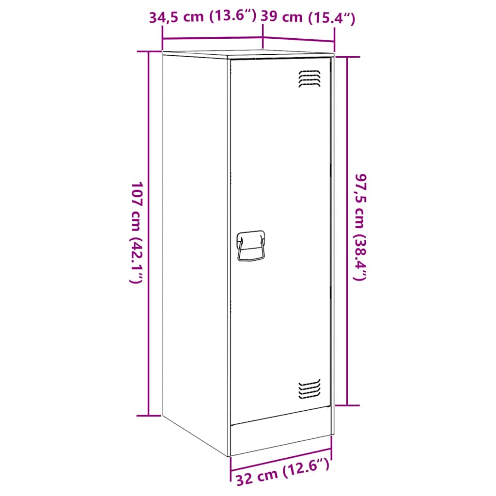 Komoda crna 34,5 x 39 x 107 cm čelična