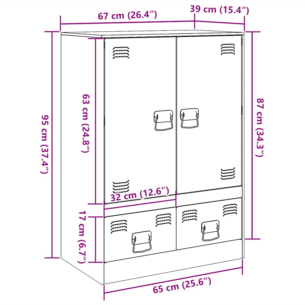 Visoka komoda crna 67 x 39 x 95 cm čelična