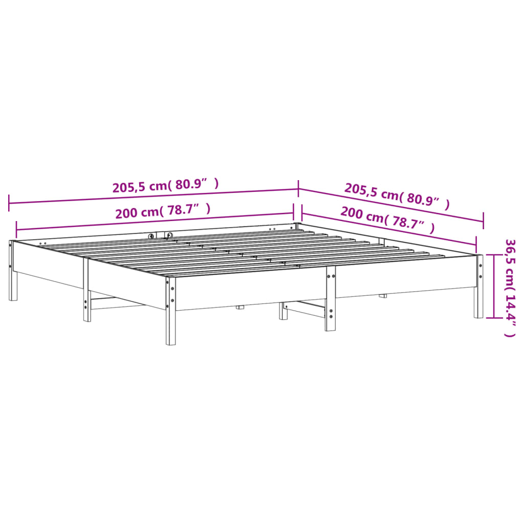 Okvir kreveta bez madraca bijeli 200x200 cm od masivne borovine