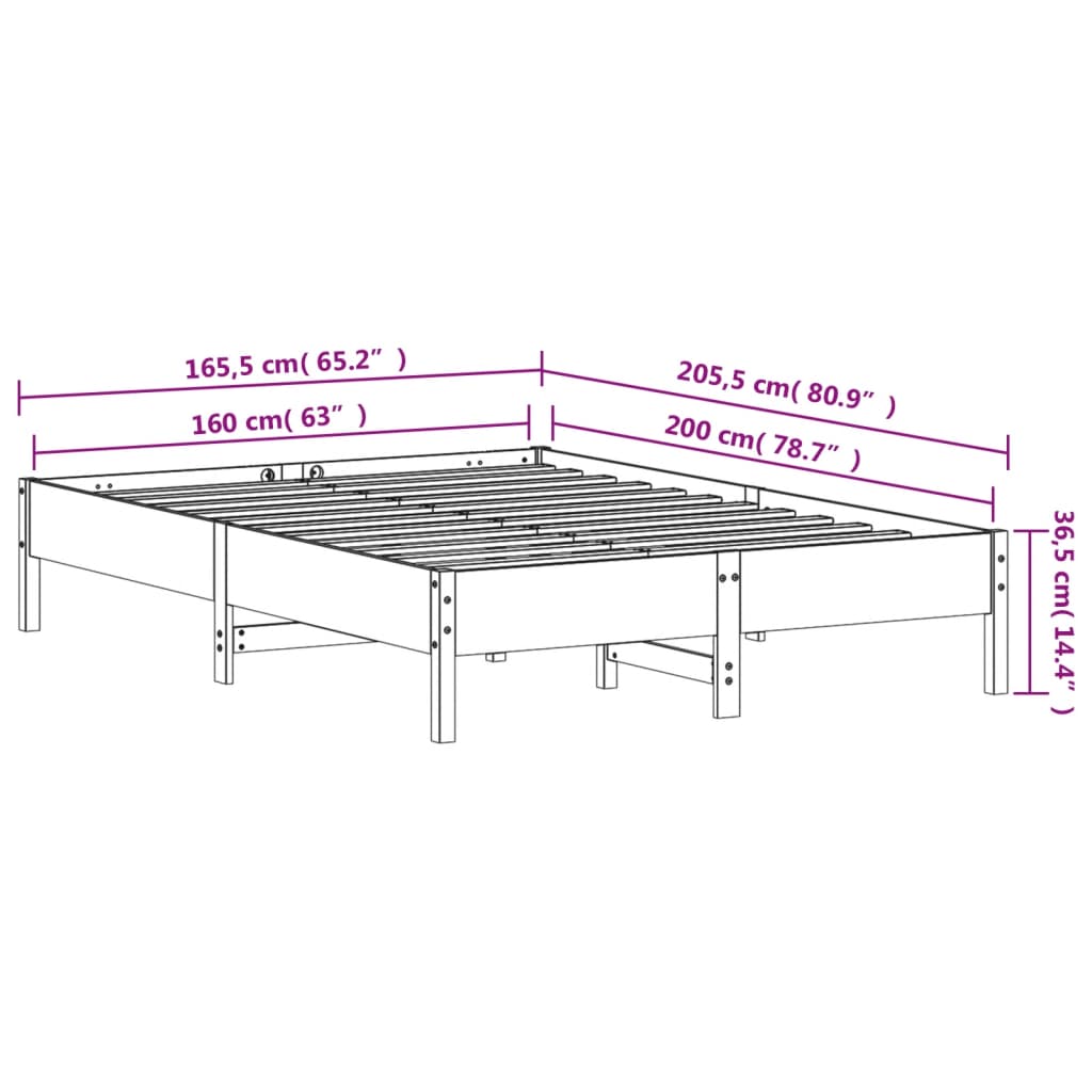 Okvir kreveta bez madraca 160 x 200 cm od masivne borovine