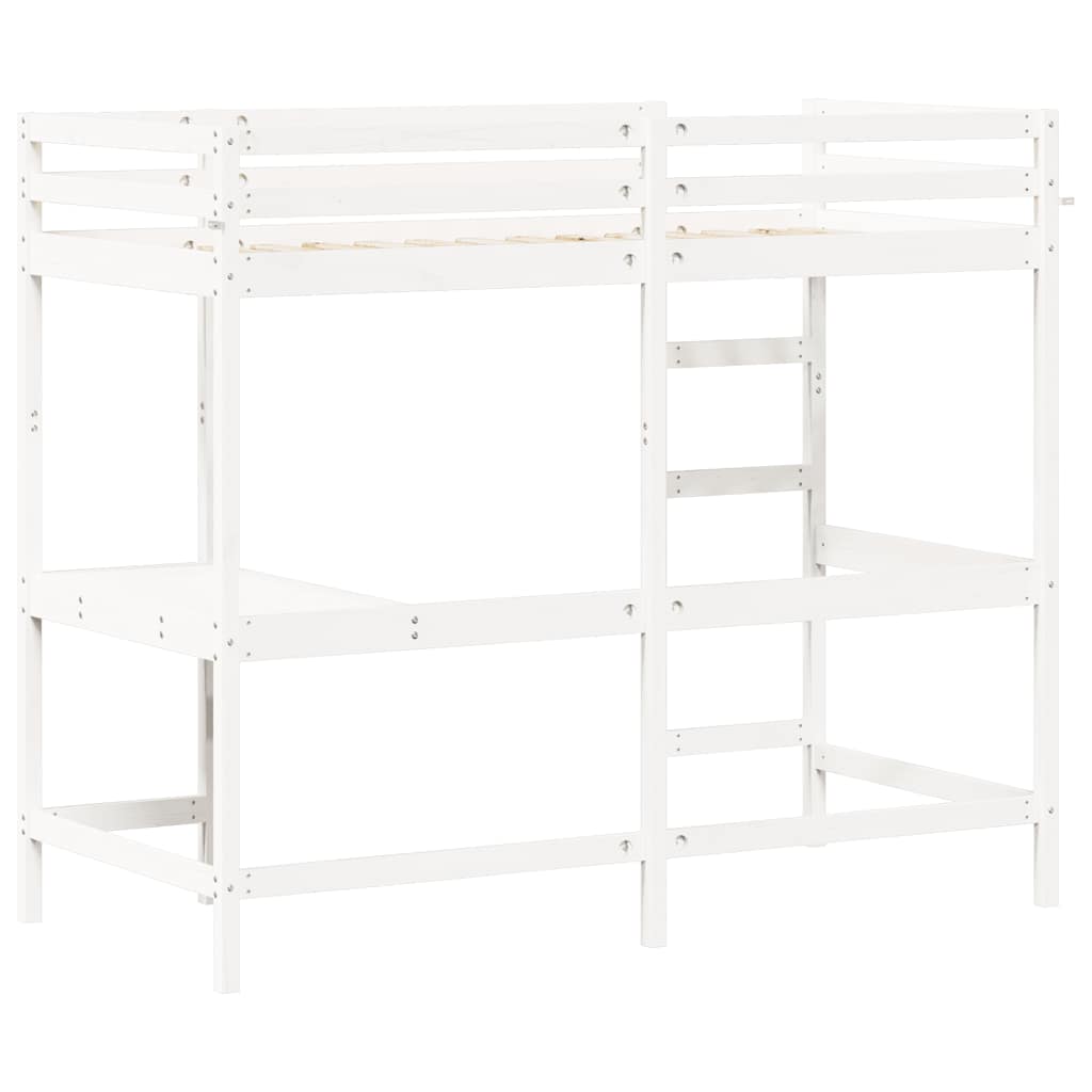 Krevet na kat s radnim stolom bijeli 90x190 cm od borovine