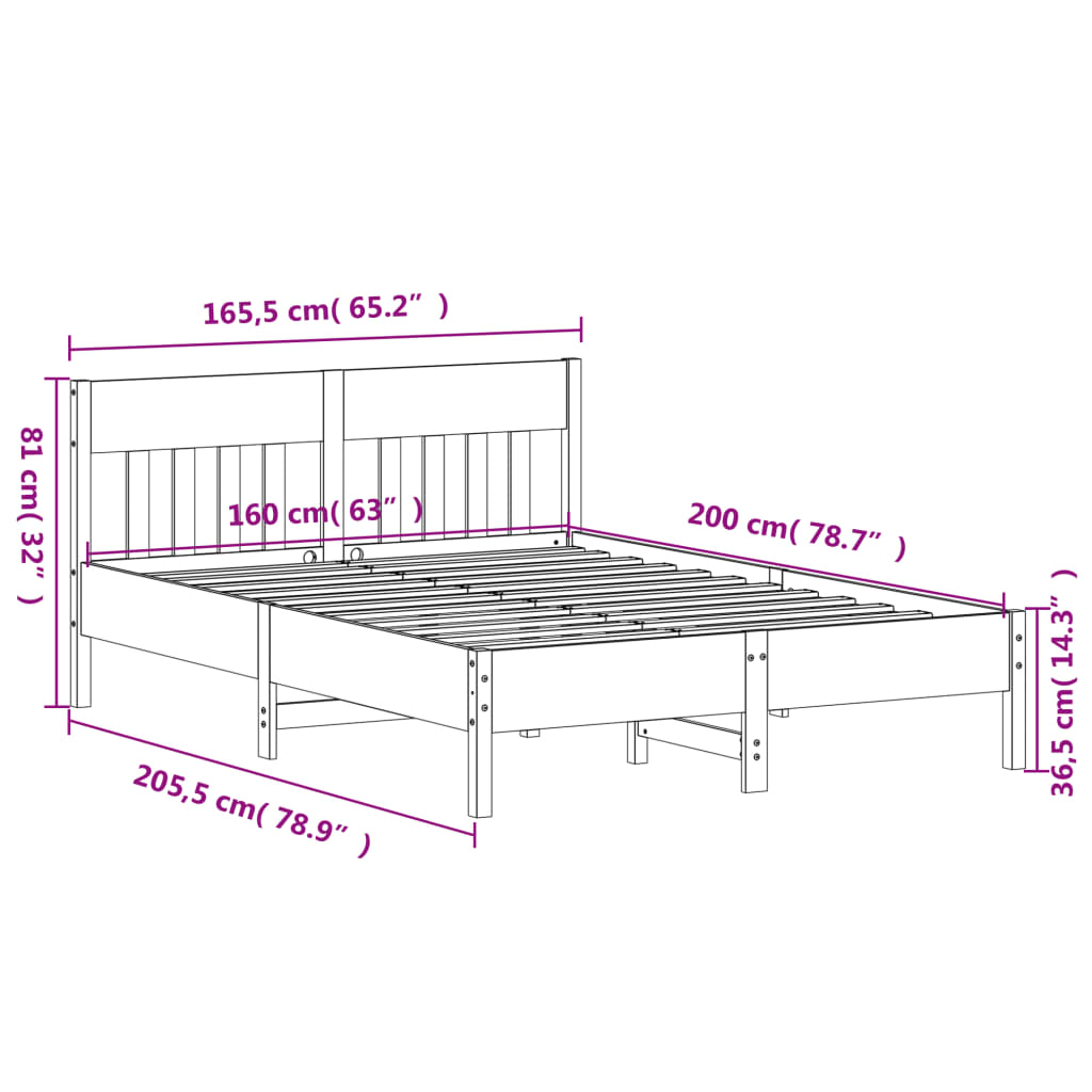Okvir kreveta bez madraca 160 x 200 cm od masivne borovine