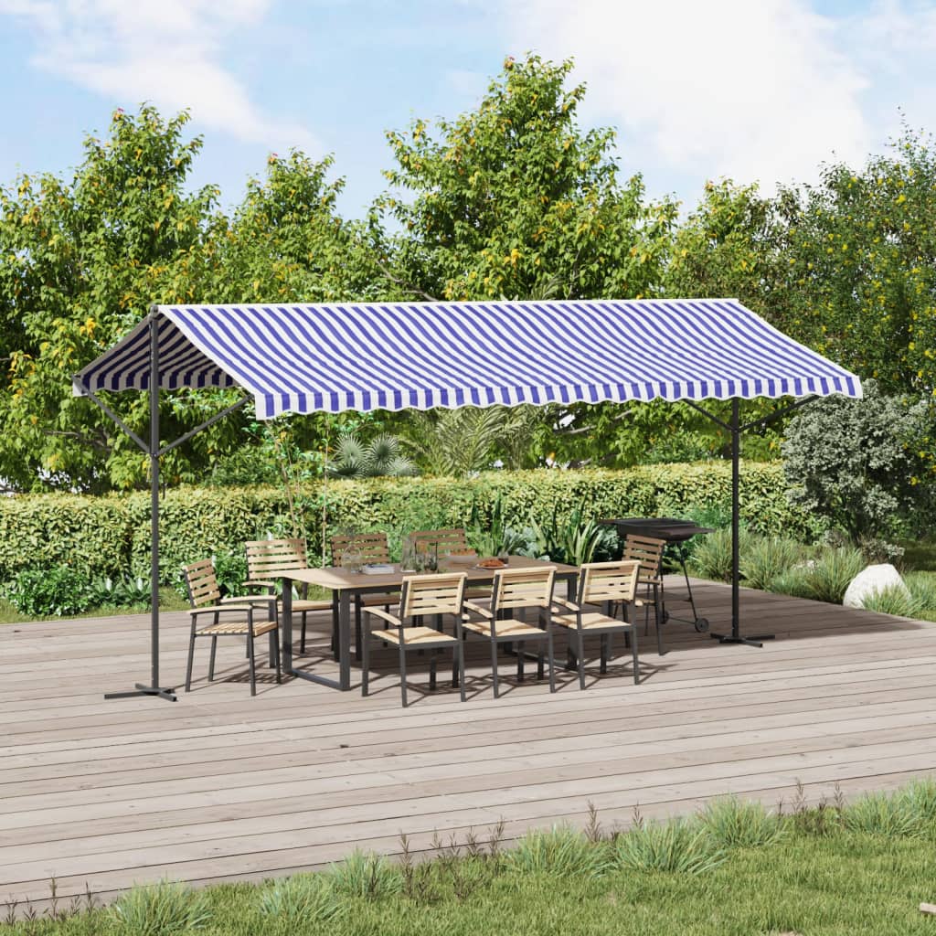 Samostojeća tenda plavo-bijela od tkanine i čelika 500 x 300 cm