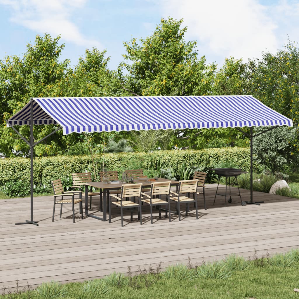 Samostojeća tenda plavo-bijela od tkanine i čelika 600 x 300 cm
