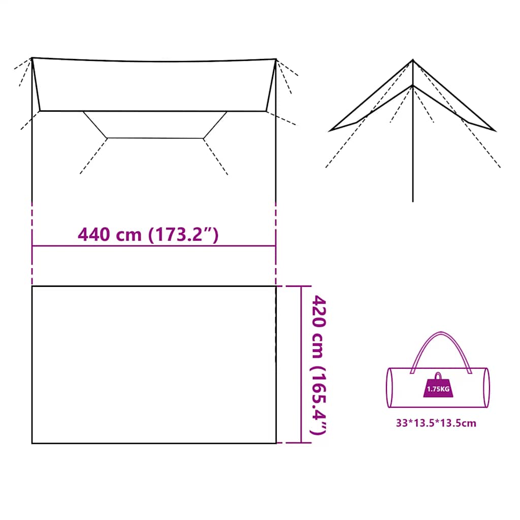Cerada za kampiranje plava 420 x 294 cm vodootporna