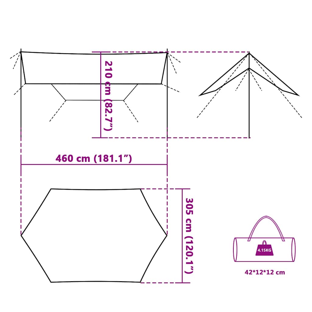 Cerada za kampiranje narančasta 460x305x210 cm vodootporna