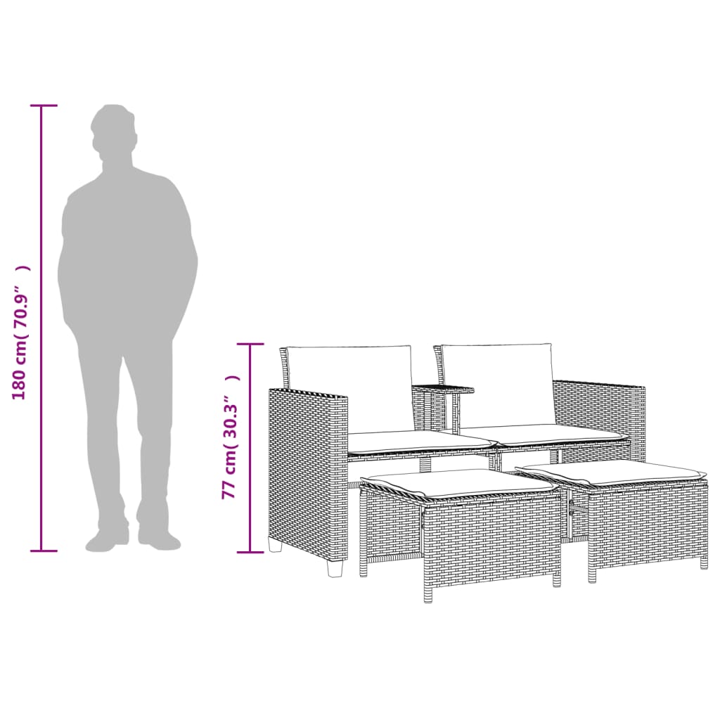 Vrtni dvosjed sa stolićem i tabureima svjetlosivi od poliratana