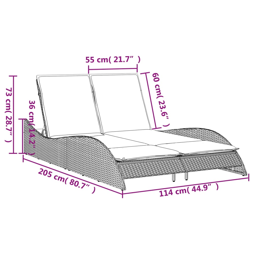 Ležaljka za sunčanje s jastucima bež 114x205x73 cm poliratan