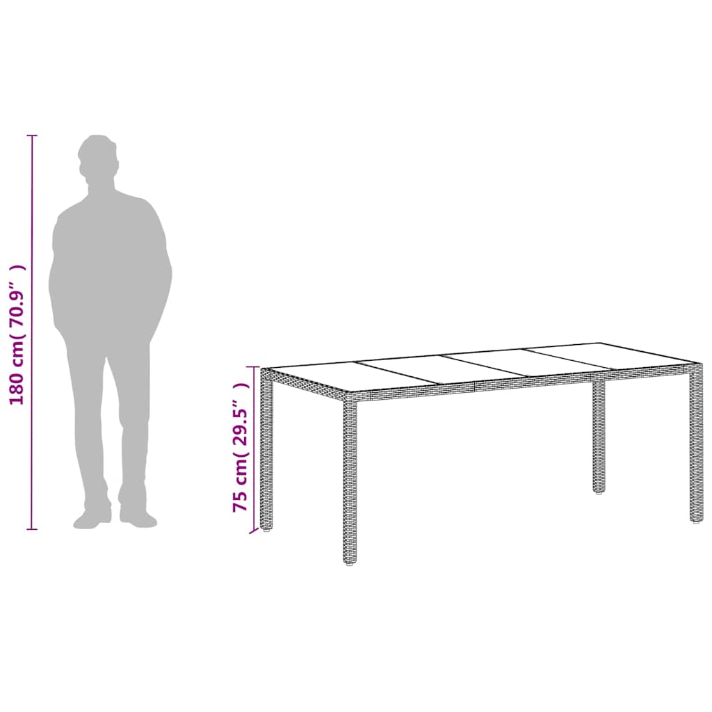 Vrtni stol sa staklenom pločom bijeli 190x90x75 cm poliratan