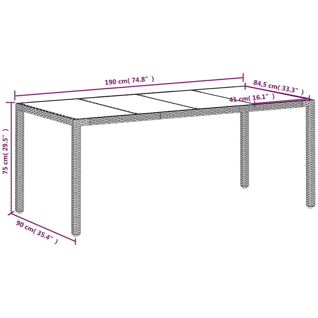 Vrtni stol sa staklenom pločom bijeli 190x90x75 cm poliratan