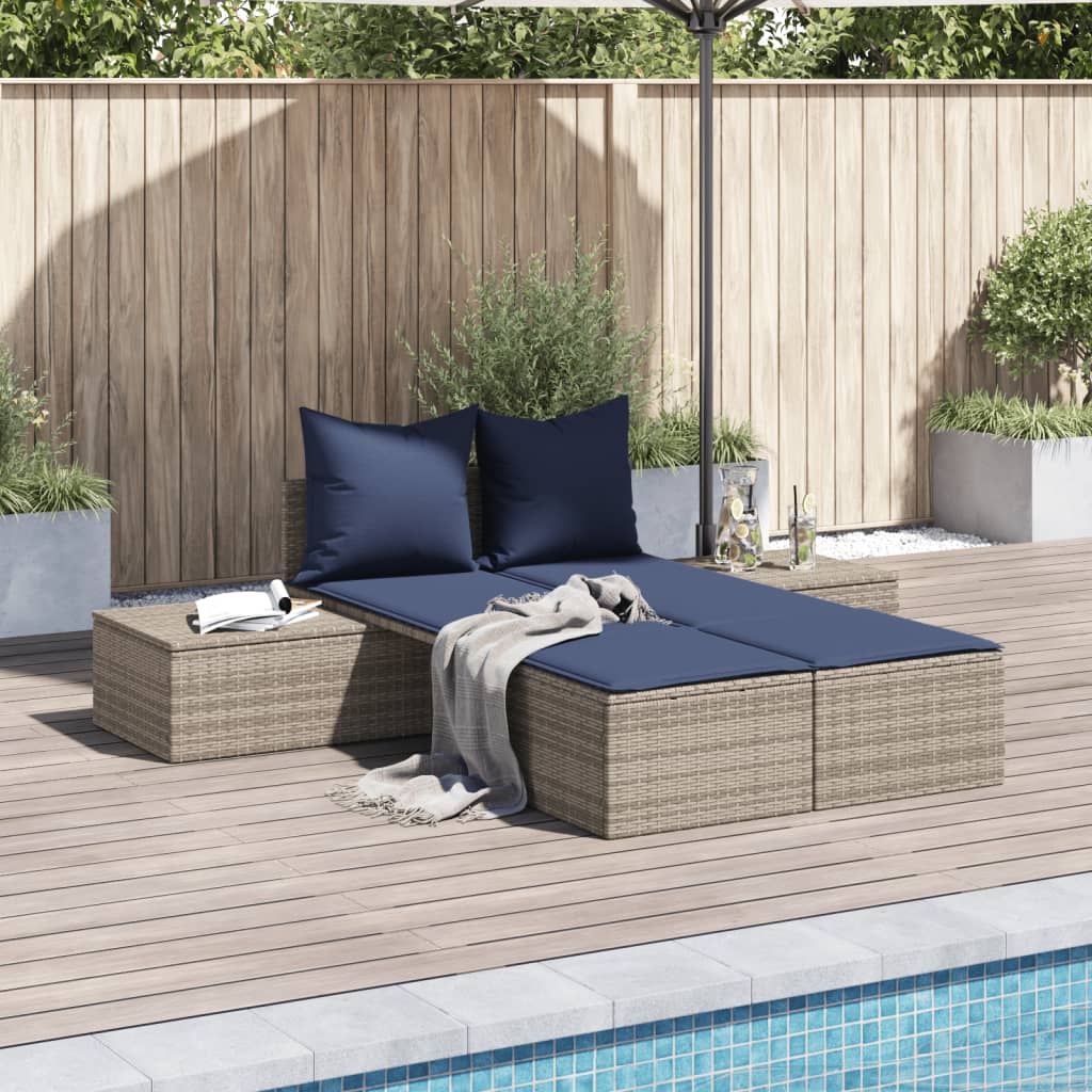 Dvostruka ležaljka s jastucima siva poli ratan