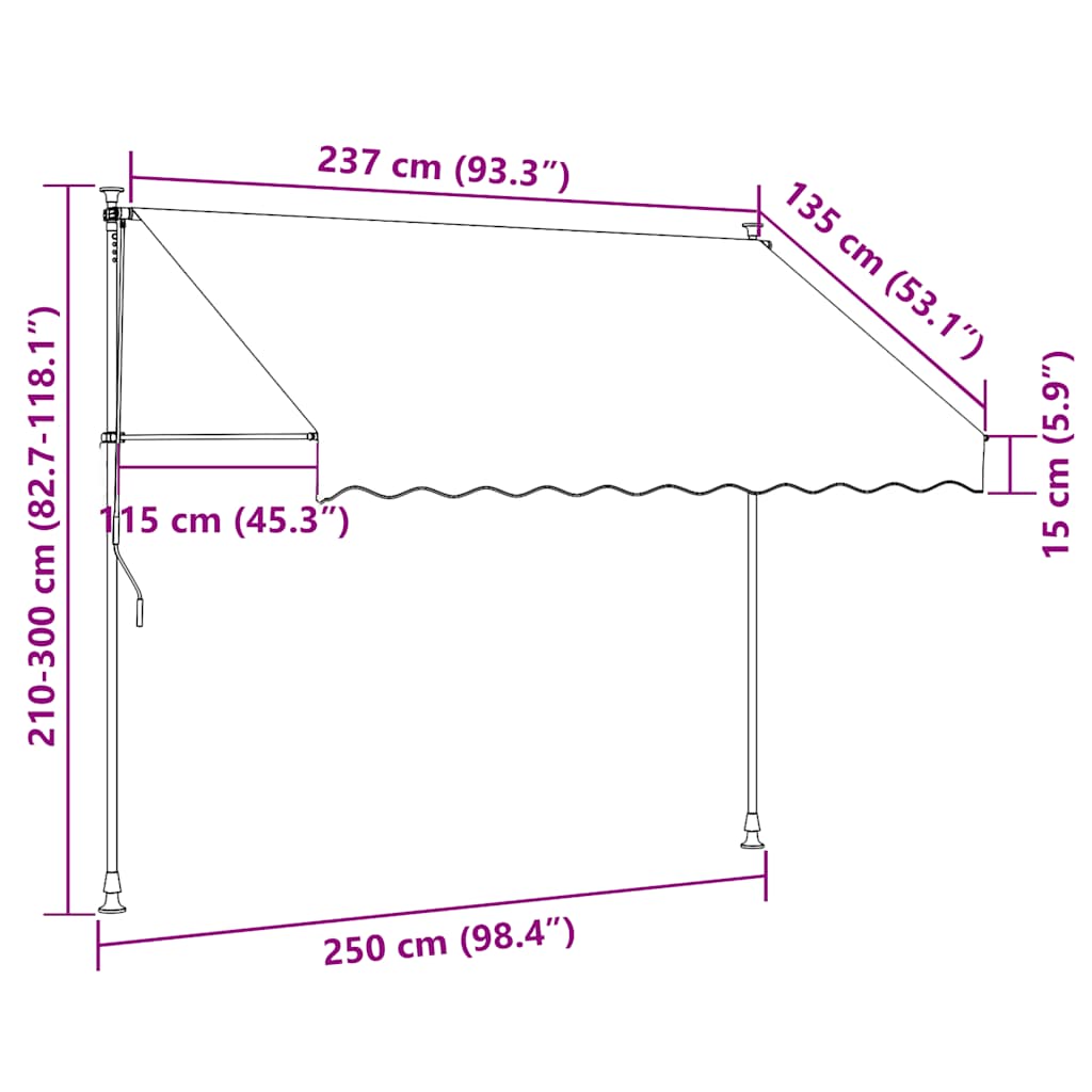 Tenda na uvlačenje antracit 250 x 150 cm od tkanine i čelika