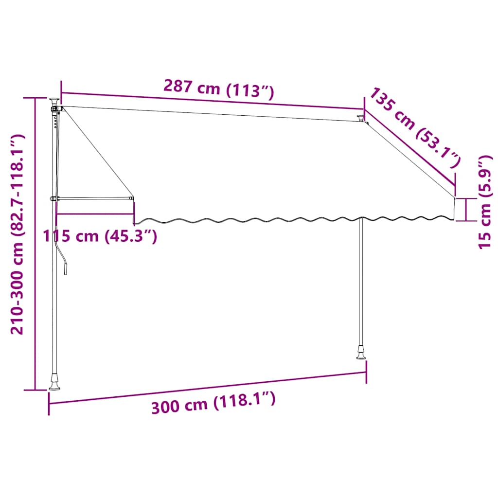 Tenda na uvlačenje antracit 300 x 150 cm od tkanine i čelika