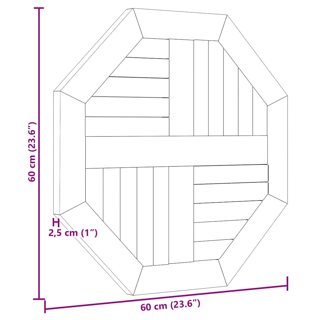 Stolna ploča 60 x 60 x 2,5 cm osmerokutna od masivne tikovine