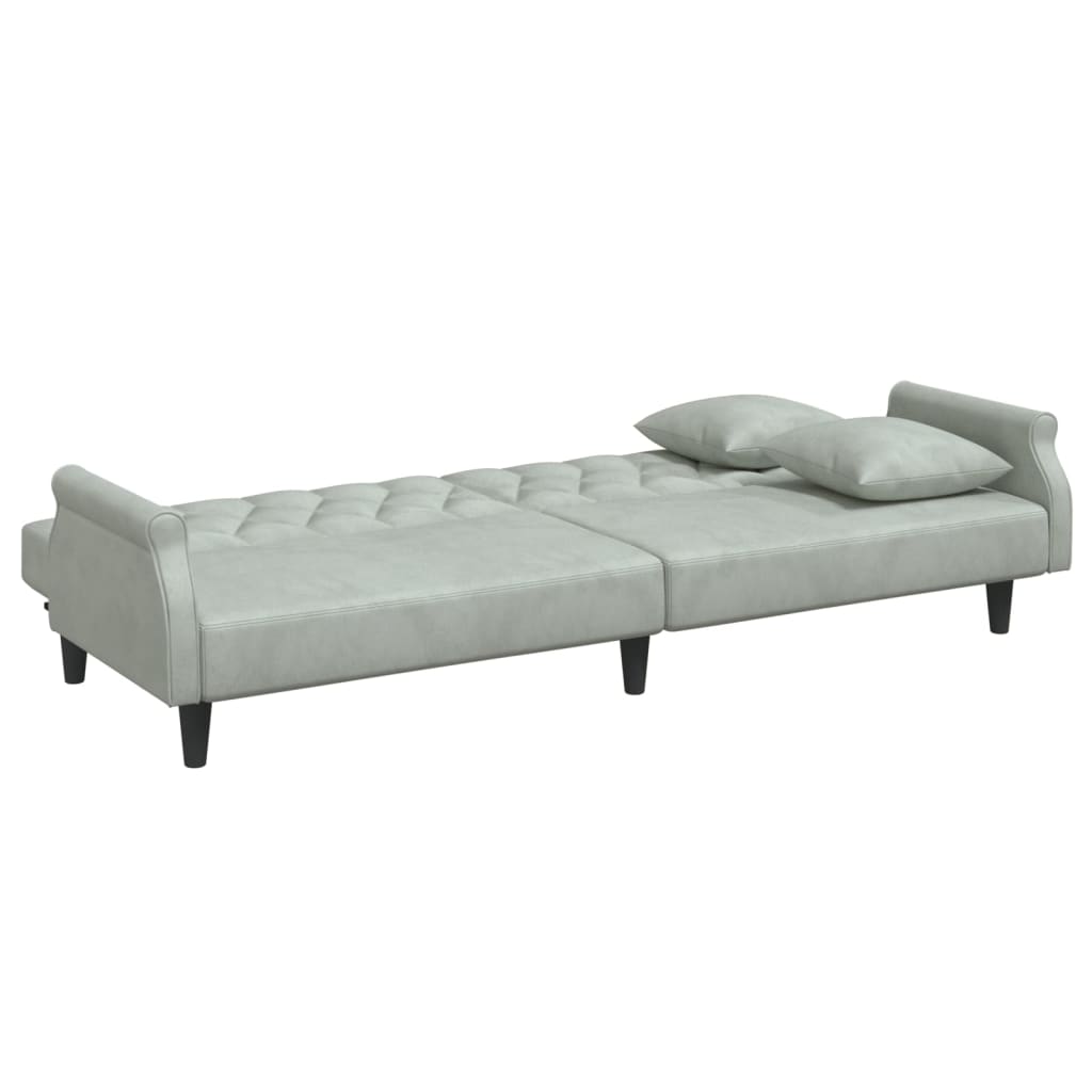 Dvosjed na razvlačenje jastuci i tabure svjetlosivi baršunasti