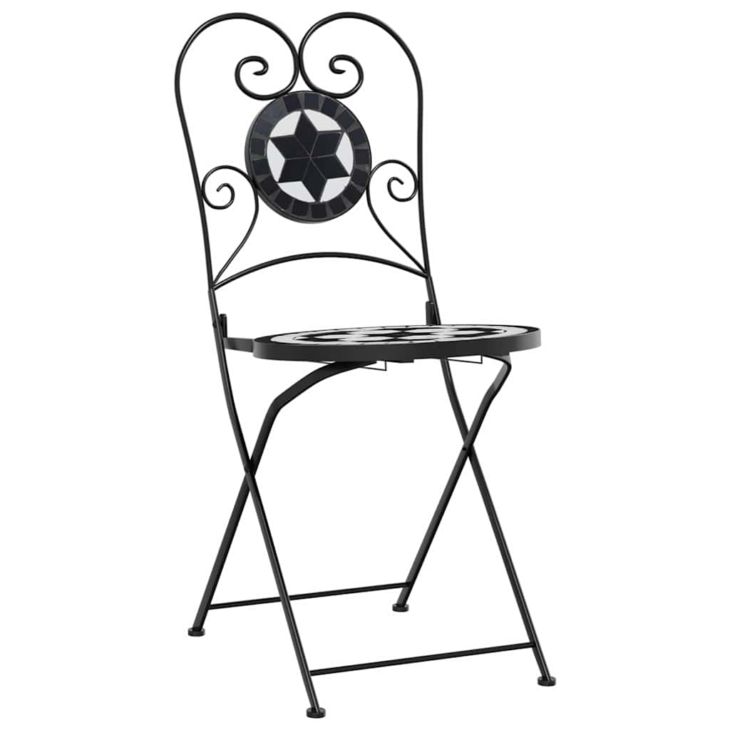 Bistro set s mozaikom crno-bijeli od željeza i keramike