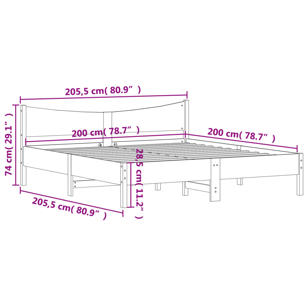 Okvir kreveta bez madraca voštano smeđi 200x200 cm od borovine