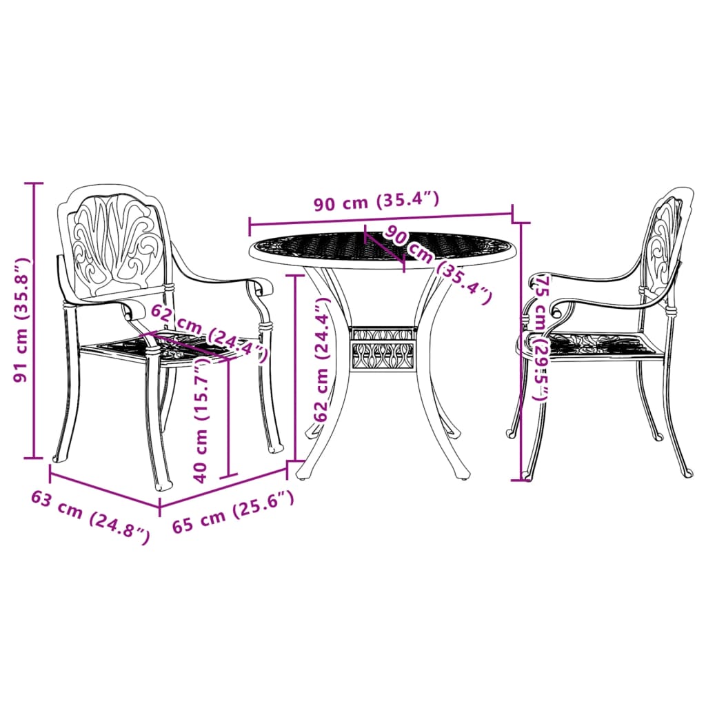3-dijelni bistro set brončani od lijevanog aluminija