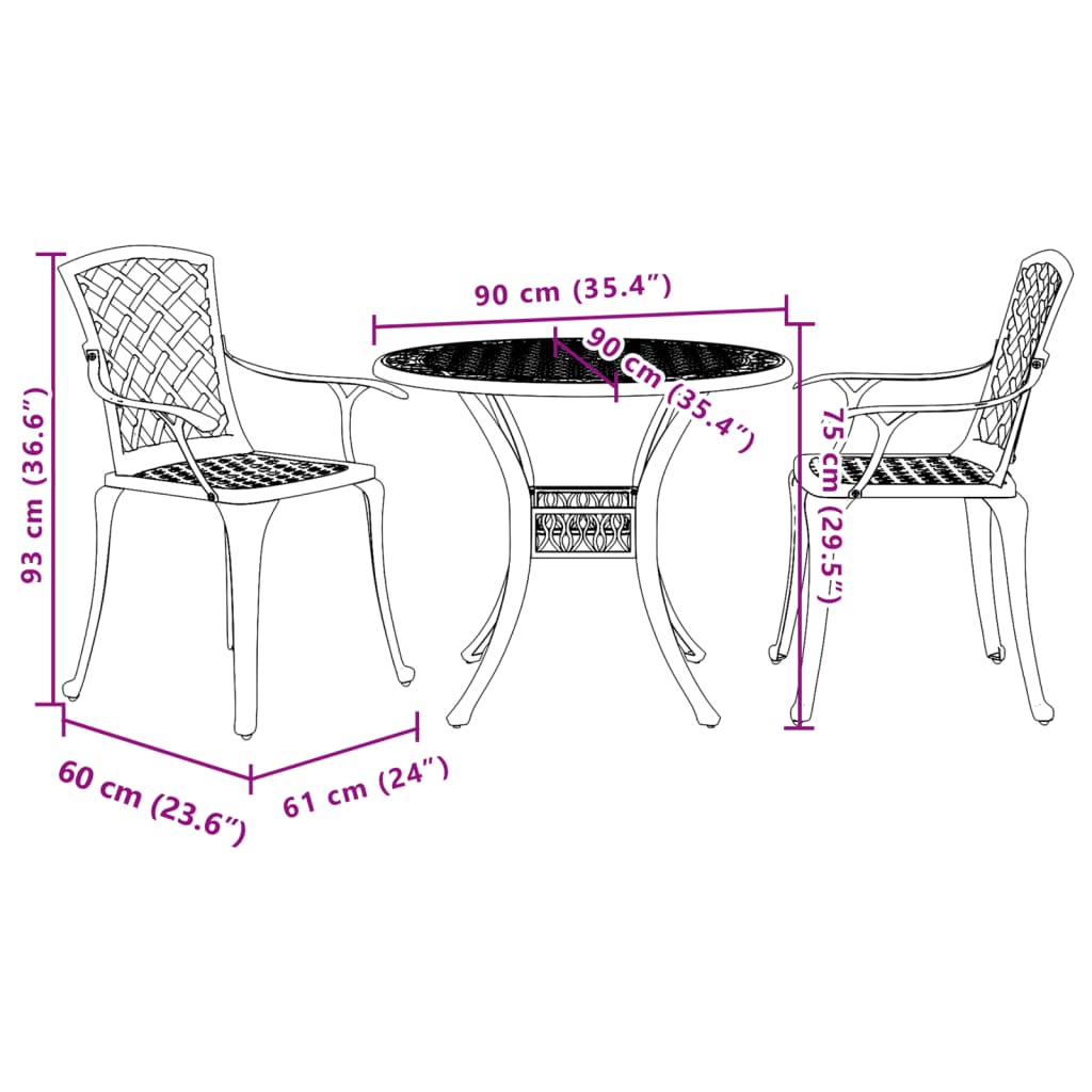 3-dijelni bistro set brončani od lijevanog aluminija