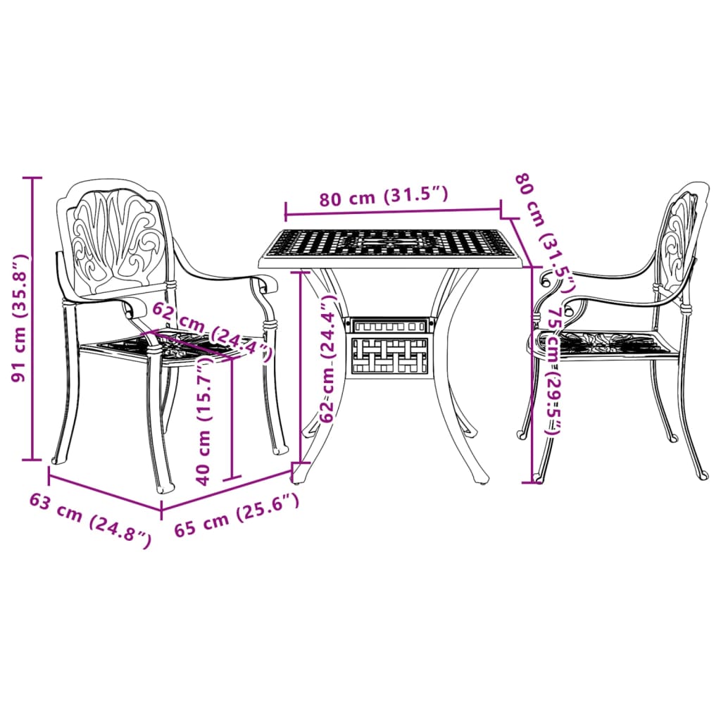 3-dijelni bistro set zeleni od lijevanog aluminija
