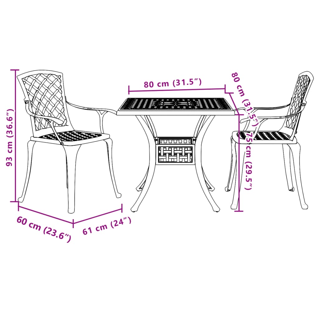 3-dijelni bistro set brončani od lijevanog aluminija