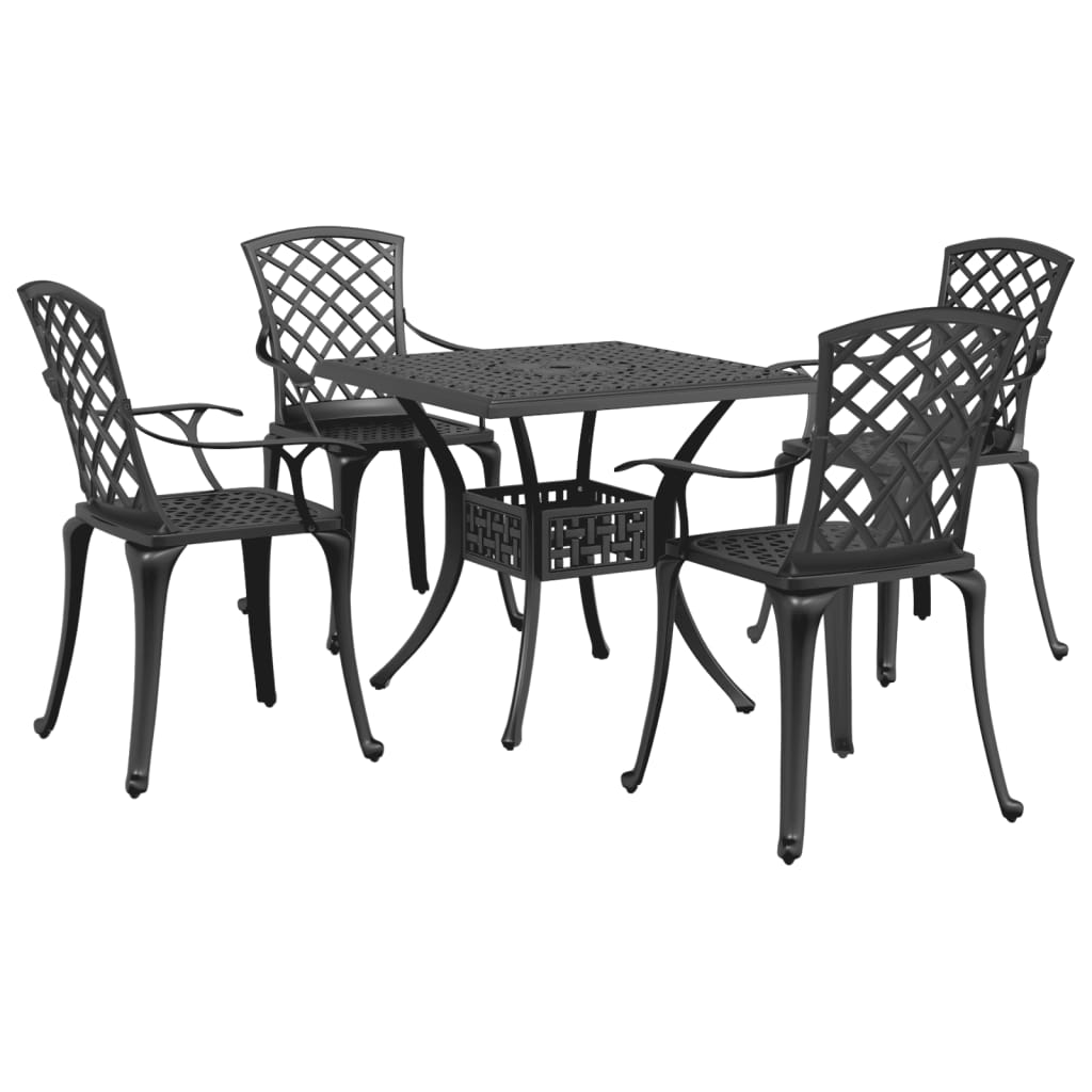 5-dijelni vrtni blagovaonski set crni od lijevanog aluminija
