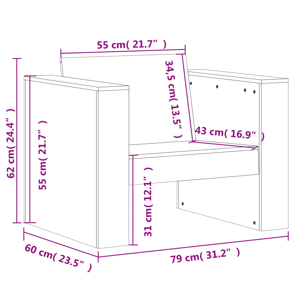 Vrtna sofa voštano smeđa 79 x 60 x 62 cm od masivne borovine