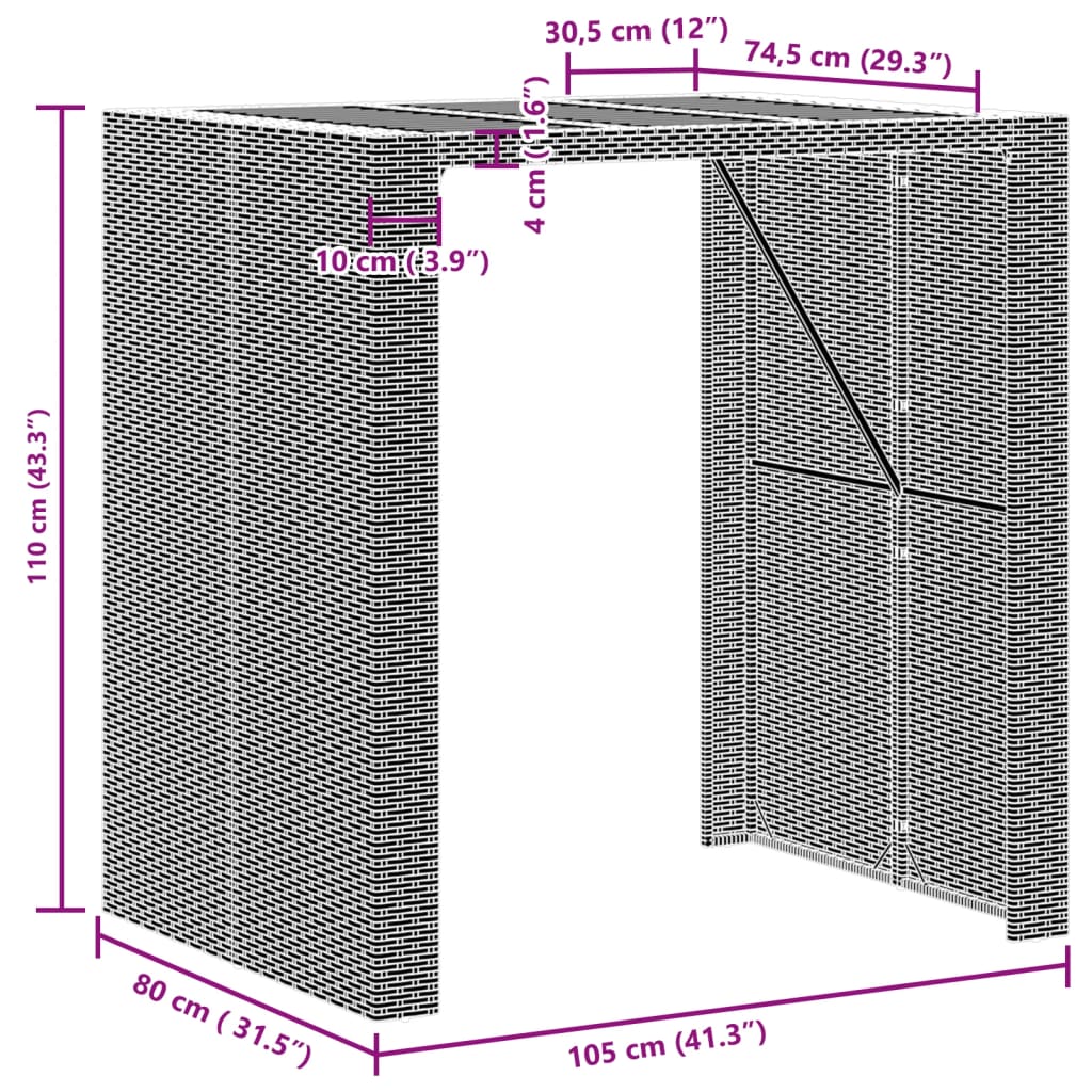 Vrtni barski stol s drvenom pločom sivi 105x80x110 cm poliratan