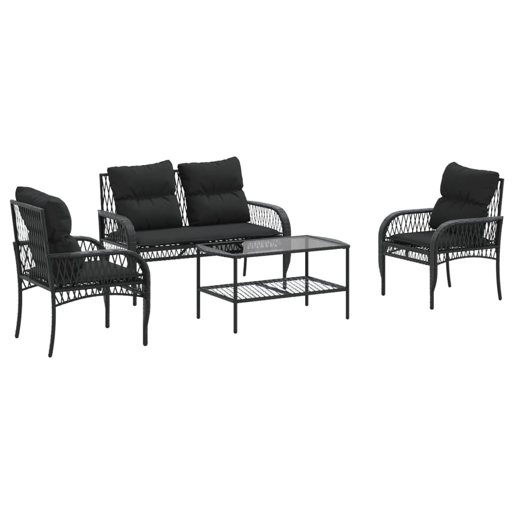 4-dijelni set vrtnih sofa od poliratana s jastucima crni