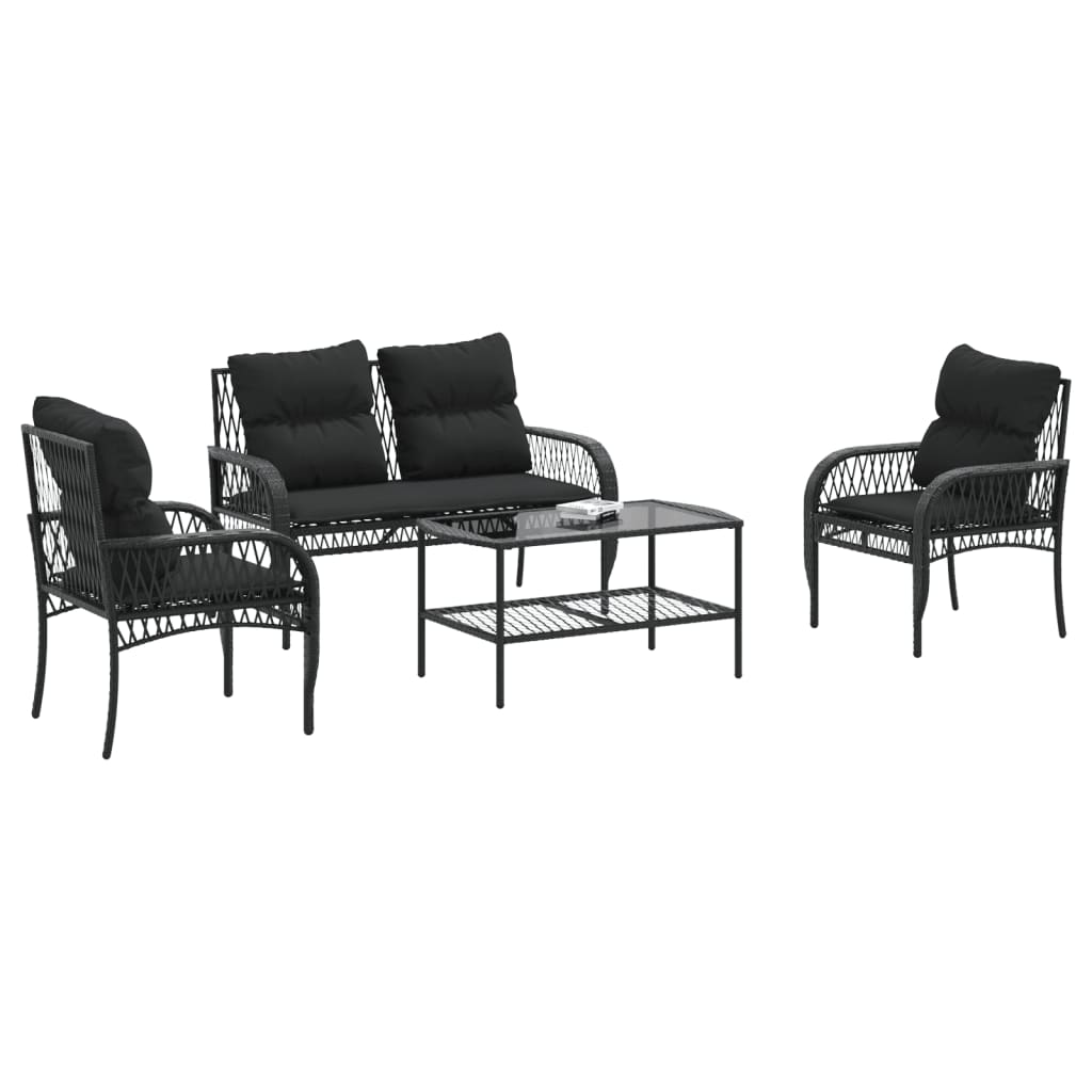 4-dijelni set vrtnih sofa od poliratana s jastucima crni