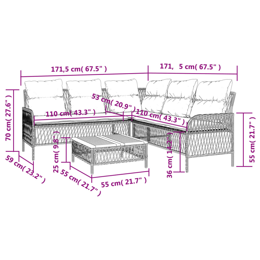 2-dijelni set vrtnih sofa od poliratana s jastucima bež
