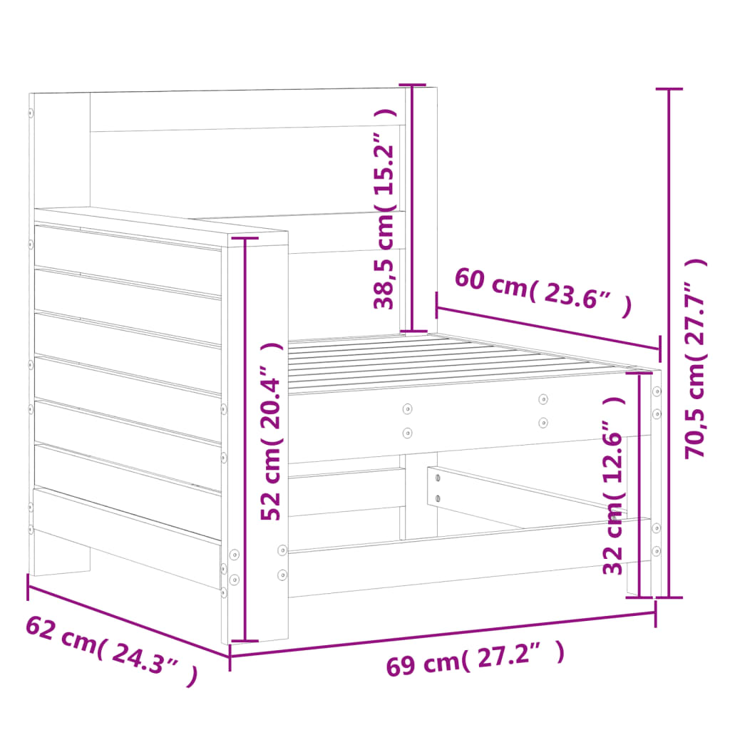 Vrtna sofa s naslonom za ruke smeđa 69x62x70,5 cm od borovine